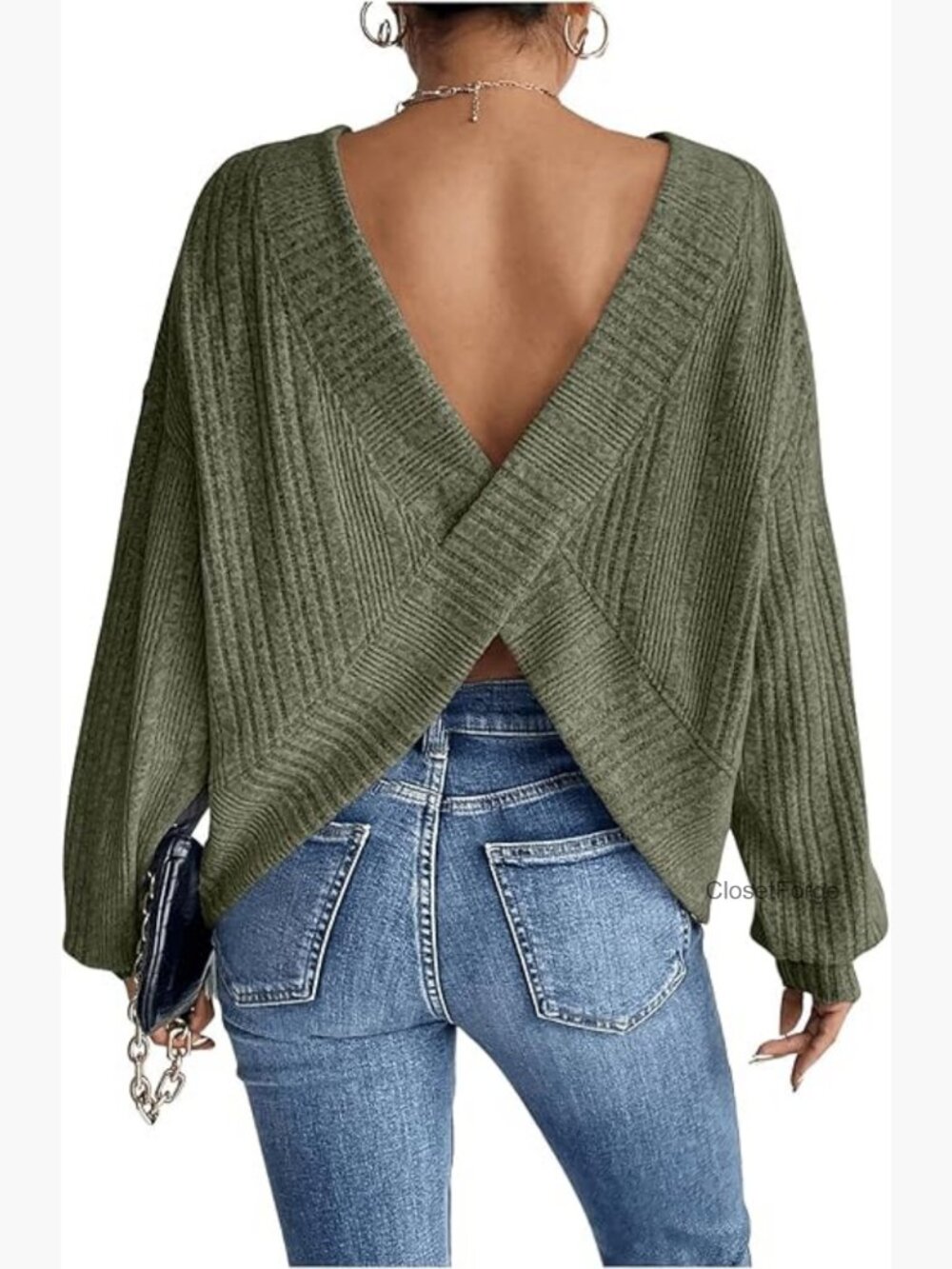 Criss Cross Backless Knit Sweater Loose Pullover Top